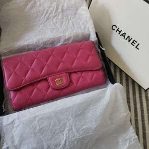 Chanel quilted leather pink wallet